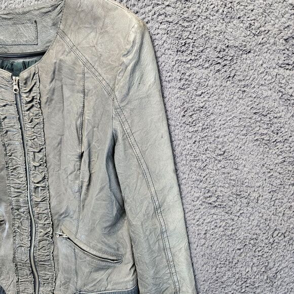 Carlopik Leather Jacket Womens Size 42 Gray Zip Up Moto Style - Picture 3 of 13